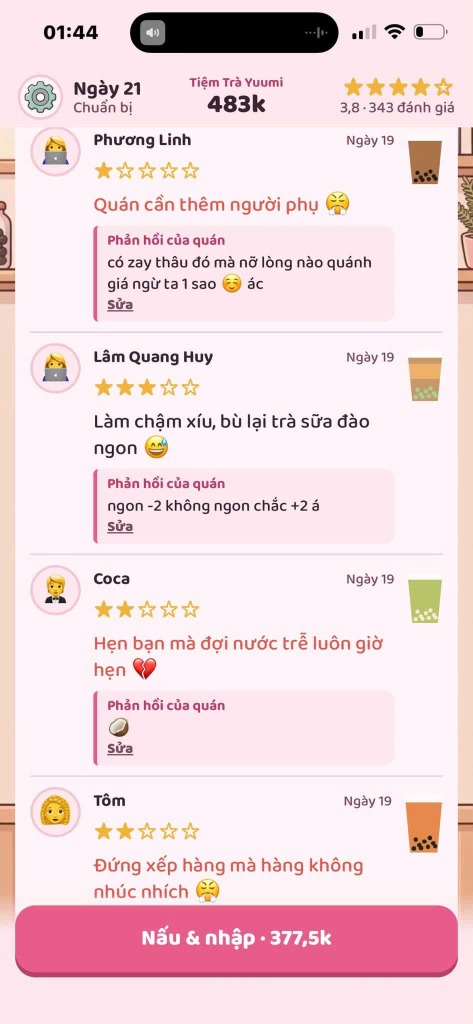 Các bài đánh giá hài hước của khách hàng Tiệm Trà Nhỏ