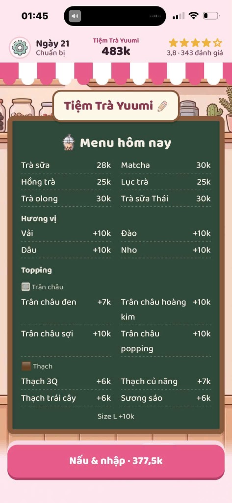 Bảng Menu hôm nay chi tiết trong Tiệm Trà Nhỏ